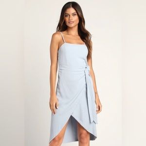 Lulu’s Stay Sunny Light Blue Faux Wrap Midi Dress